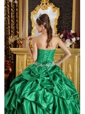 Green Ball Gown Strapless Floor-length Taffeta Beading Sweet 16 Dress
