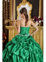 Green Ball Gown Strapless Floor-length Taffeta Beading Sweet 16 Dress
