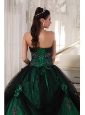 Green Ball Gown Strapless Floor-length Tulle and Taffeta Beading Quinceanera Dress