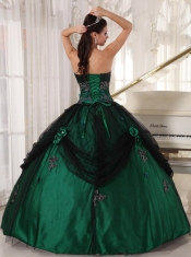 Green Ball Gown Strapless Floor-length Tulle and Taffeta Beading Quinceanera Dress