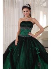 Green Ball Gown Strapless Floor-length Tulle and Taffeta Beading Quinceanera Dress