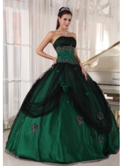 Green Ball Gown Strapless Floor-length Tulle and Taffeta Beading Quinceanera Dress