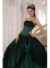 Green Ball Gown Strapless Floor-length Tulle and Taffeta Beading Quinceanera Dress