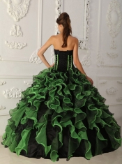 Green Ball Gown Sweetheart Floor-length Organza Beading Quinceanera Dress