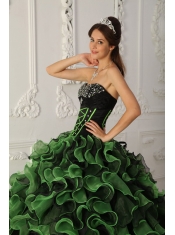 Green Ball Gown Sweetheart Floor-length Organza Beading Quinceanera Dress