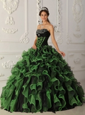 Green Ball Gown Sweetheart Floor-length Organza Beading Quinceanera Dress