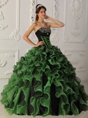 Green Ball Gown Sweetheart Floor-length Organza Beading Quinceanera Dress