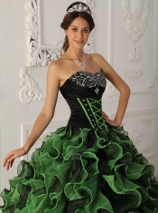 Green Ball Gown Sweetheart Floor-length Organza Beading Quinceanera Dress