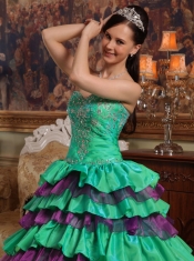 Green Ball Gown Sweetheart Floor-length Taffeta and Organza Beading Quinceanera Dress