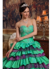 Green Ball Gown Sweetheart Floor-length Taffeta and Organza Beading Quinceanera Dress