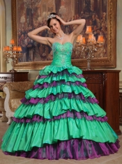 Green Ball Gown Sweetheart Floor-length Taffeta and Organza Beading Quinceanera Dress