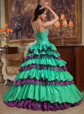 Green Ball Gown Sweetheart Floor-length Taffeta and Organza Beading Quinceanera Dress