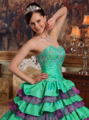Green Ball Gown Sweetheart Floor-length Taffeta and Organza Beading Quinceanera Dress