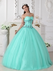 Green Ball Gown Sweetheart Floor-length Tulle and Taffeta Beading Quinceanera Dress
