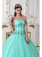 Green Ball Gown Sweetheart Floor-length Tulle and Taffeta Beading Quinceanera Dress