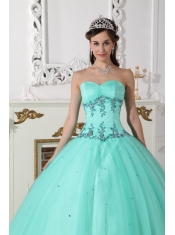 Green Ball Gown Sweetheart Floor-length Tulle and Taffeta Beading Quinceanera Dress