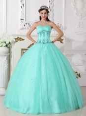 Green Ball Gown Sweetheart Floor-length Tulle and Taffeta Beading Quinceanera Dress