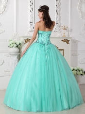 Green Ball Gown Sweetheart Floor-length Tulle and Taffeta Beading Quinceanera Dress