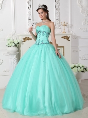 Green Ball Gown Sweetheart Floor-length Tulle and Taffeta Beading Quinceanera Dress
