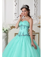 Green Ball Gown Sweetheart Floor-length Tulle and Taffeta Beading Quinceanera Dress