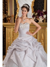 Grey Ball Gown Sweetheart Floor-length Organza Beading Quinceanera Dress