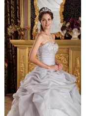 Grey Ball Gown Sweetheart Floor-length Organza Beading Quinceanera Dress