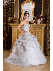 Grey Ball Gown Sweetheart Floor-length Organza Beading Quinceanera Dress