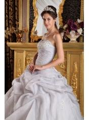 Grey Ball Gown Sweetheart Floor-length Organza Beading Quinceanera Dress