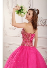 Hot Pink A-Line / Princess Sweetheart Floor-length Satin and Organza Beading Quinceanera Dress