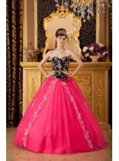 Hot Pink A-line / Princess Sweetheart Floor-length Tulle Beading Quinceanera Dress