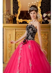 Hot Pink A-line / Princess Sweetheart Floor-length Tulle Beading Quinceanera Dress