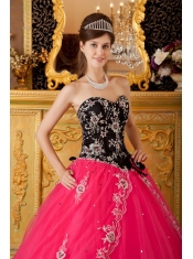 Hot Pink A-line / Princess Sweetheart Floor-length Tulle Beading Quinceanera Dress