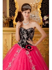 Hot Pink A-line / Princess Sweetheart Floor-length Tulle Beading Quinceanera Dress