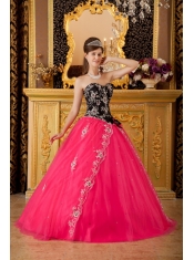 Hot Pink A-line / Princess Sweetheart Floor-length Tulle Beading Quinceanera Dress