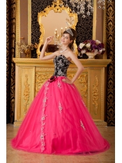 Hot Pink A-line / Princess Sweetheart Floor-length Tulle Beading Quinceanera Dress