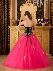 Hot Pink A-line / Princess Sweetheart Floor-length Tulle Beading Quinceanera Dress