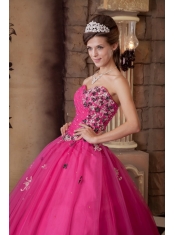 Hot Pink A-line Sweetheart Floor-length Organza Beading Quinceanera Dress