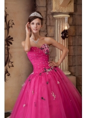 Hot Pink A-line Sweetheart Floor-length Organza Beading Quinceanera Dress