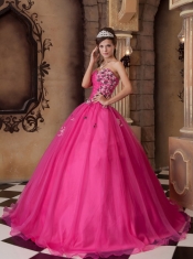 Hot Pink A-line Sweetheart Floor-length Organza Beading Quinceanera Dress