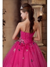 Hot Pink A-line Sweetheart Floor-length Organza Beading Quinceanera Dress