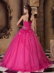 Hot Pink A-line Sweetheart Floor-length Organza Beading Quinceanera Dress