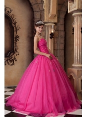 Hot Pink A-line Sweetheart Floor-length Organza Beading Quinceanera Dress