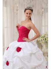 Hot Pink and White Ball Gown Strapless Taffeta   Hand Made Flowers Quinceanera Dress