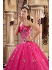 Hot Pink Ball Gown Floor-length Organza Beading Hot Pink Quinceanera Dress