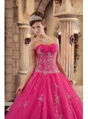 Hot Pink Ball Gown Floor-length Organza Beading Hot Pink Quinceanera Dress