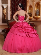 Hot Pink Ball Gown Halter Floor-length Taffeta Appliques Sweet 16 Dress