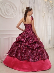 Hot Pink Ball Gown One Shoulder Floor-length Zebra or Leopard Appliques Quinceanera Dress