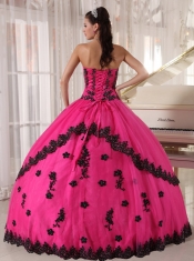 Hot Pink Ball Gown Strapless Floor-length Appliques Quinceanera Dress