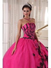 Hot Pink Ball Gown Strapless Floor-length Appliques Quinceanera Dress