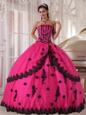 Hot Pink Ball Gown Strapless Floor-length Appliques Quinceanera Dress